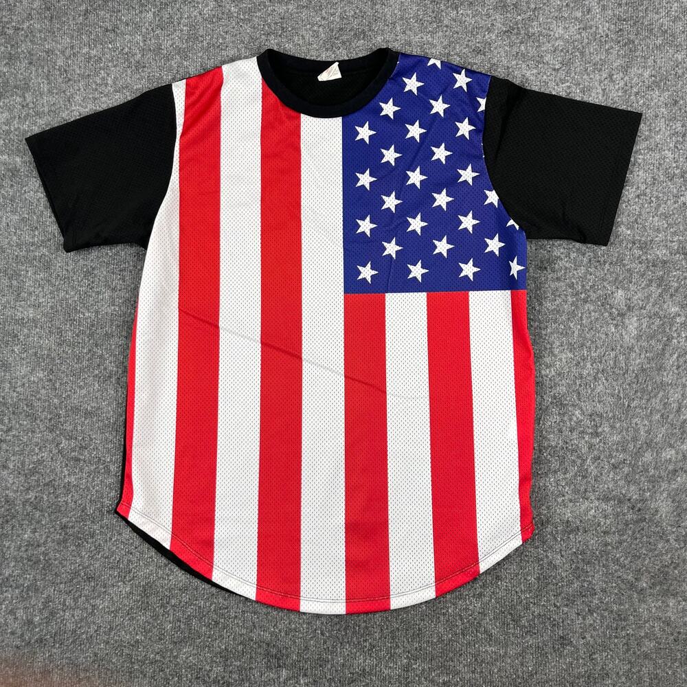 FUN Jersey Mens Size Large USA Flag Red White Blue Mesh Patriotic